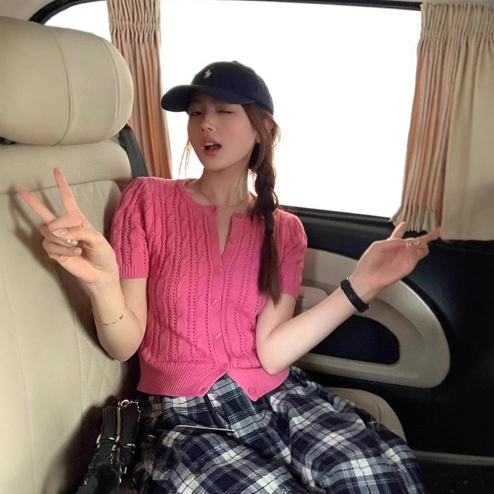 Korean-style Casual Slimming Short-sleeve Knit Top For Women