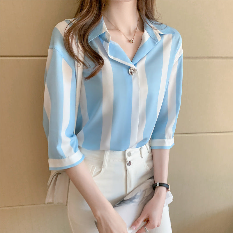 Chiffon Shirt Women's Loose Three-quarter Sleeves Breathable Top Thin Section