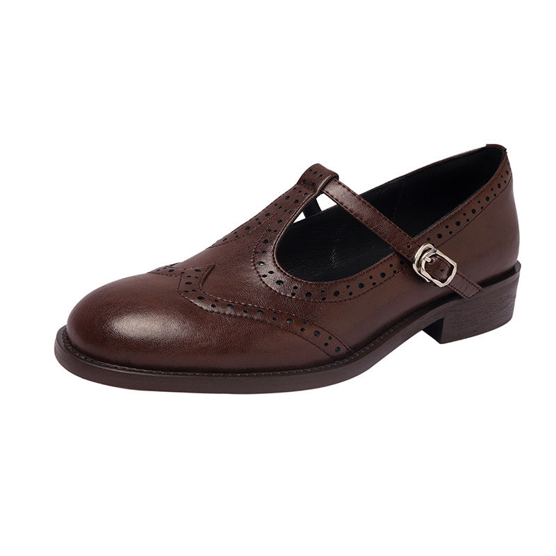 Retro Round Head T Shape Mary Jane Shoes Women