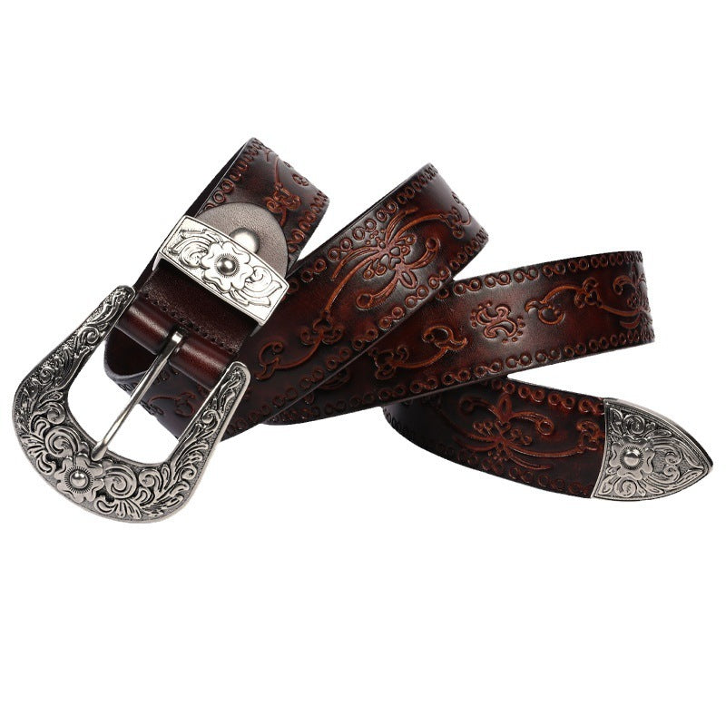 Embossed First Layer Cowhide Men's Mongolian Style Personalized Carved Belt