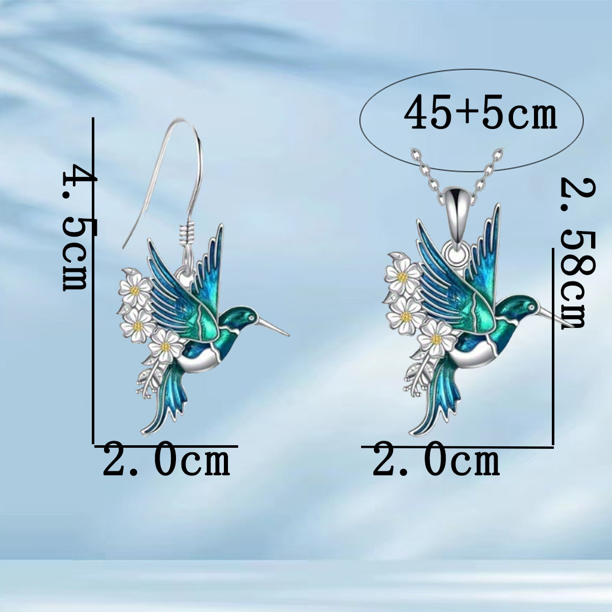 Hummingbird Pendant Necklace Eardrop Set