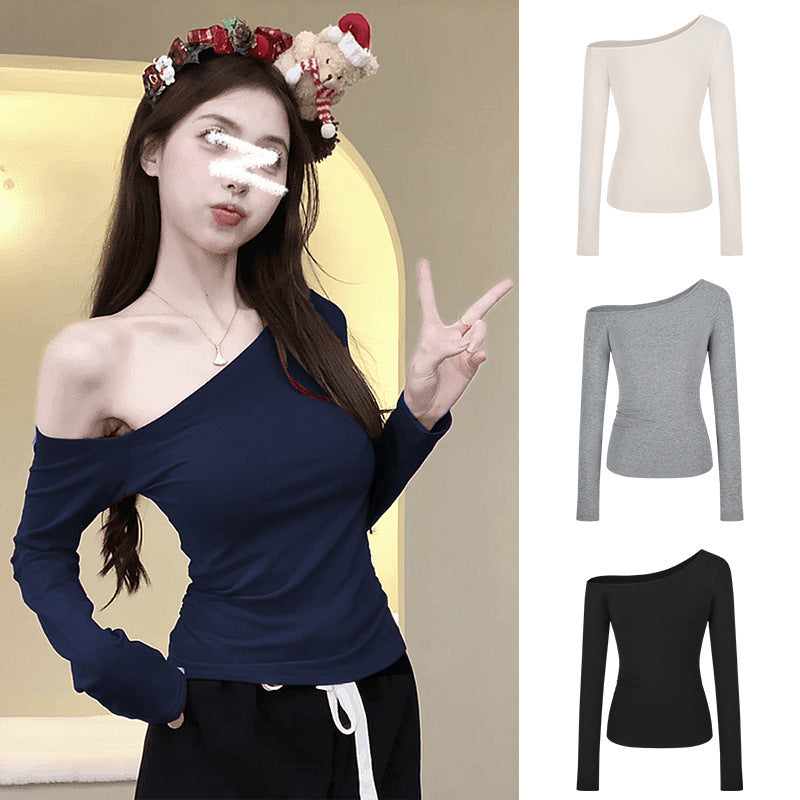 Pure Hot Girl Slim-fit Slimming And Shoulder Hollow Long-sleeved T-shirt Women's Top