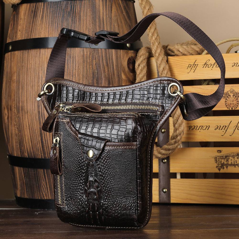 Men's Denim Leather Leg Bag Outdoor Sports