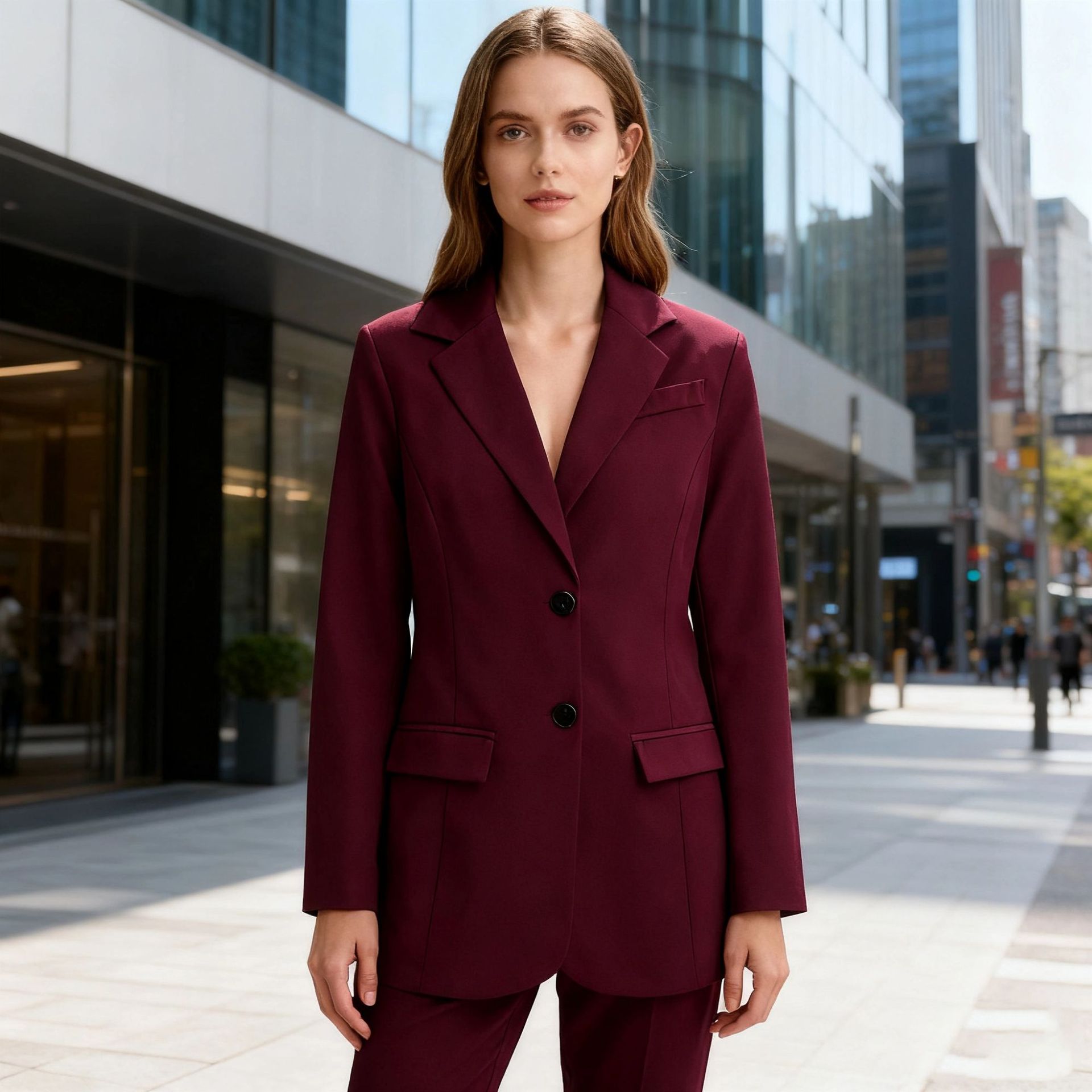 Autumn Winter Womens Versatile Single-Breasted V-Neck Long-Sleeve Blazer