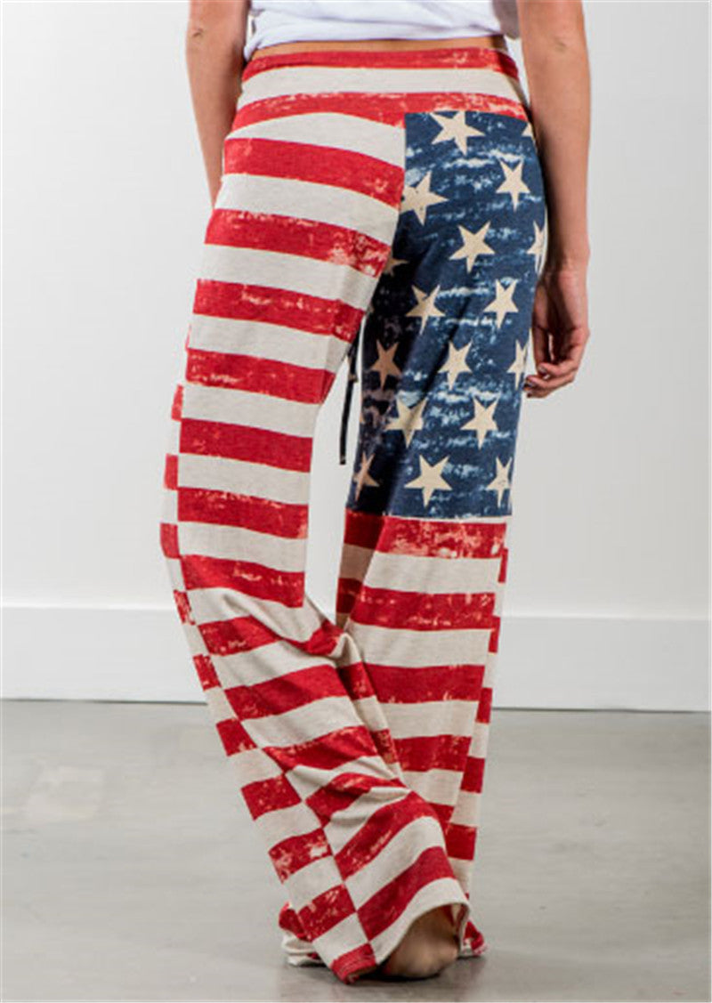 European And American Printed High Waist Loose Casual Wide-leg Casual Pants