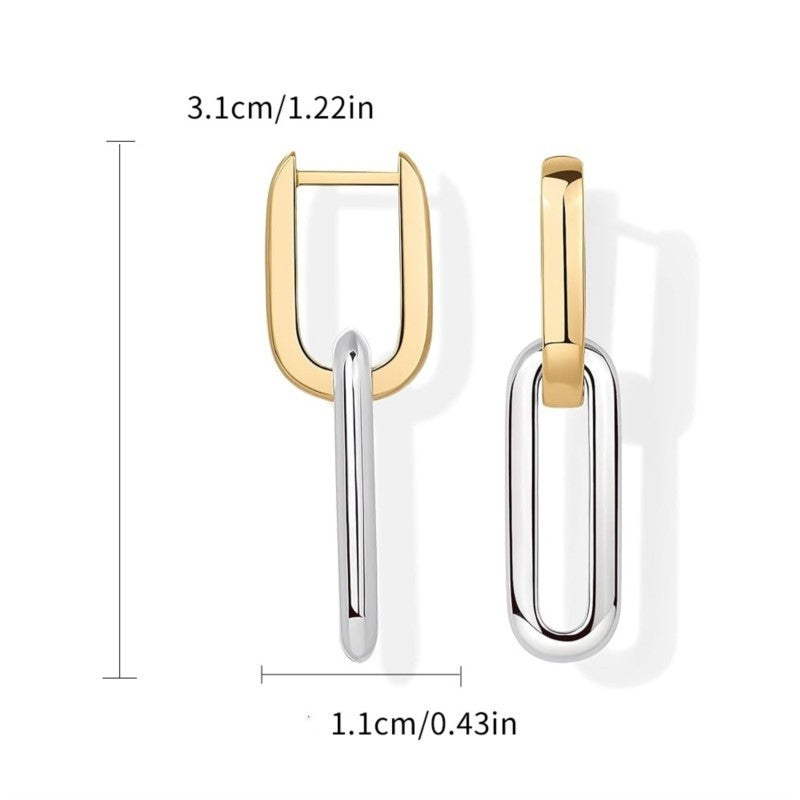 Elegant Design 14K Gold Two-tone Geometric U-shaped Earrings