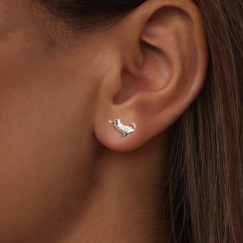 S925 Sterling Silver Cat Mini Ear Studs Cute