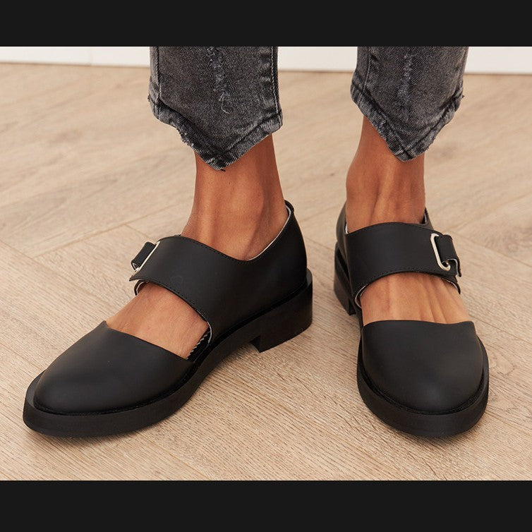 Spring Leisure Low Heel Square Heel Round Head Buckle Oversized Shoes