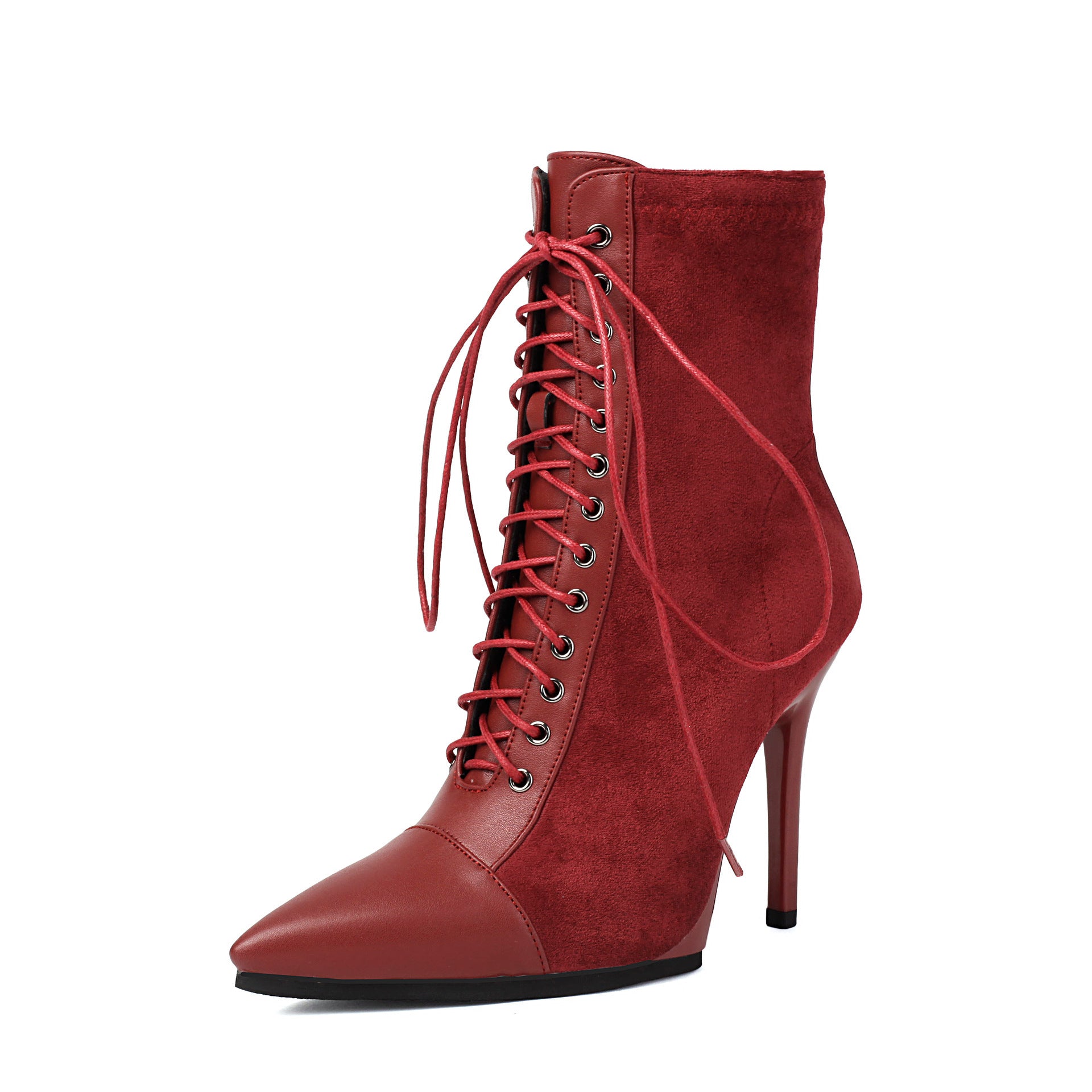 New Drawstring Patchwork European And American Women's Boots Short Pointed Knight Boots