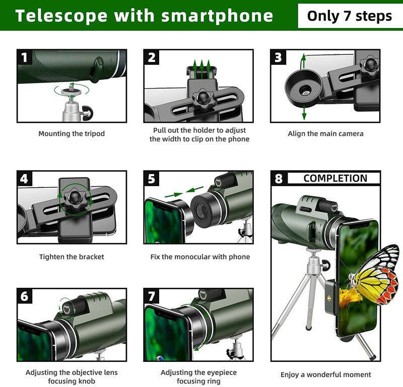 Mobile Phone Camera 40x60 Green Monocular HD