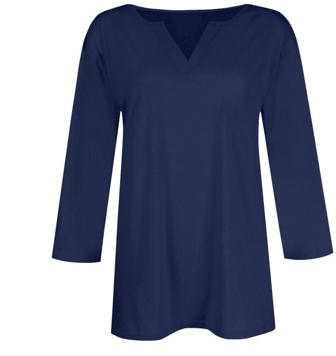 Three-quarter-sleeve Solid-color T-shirt Top
