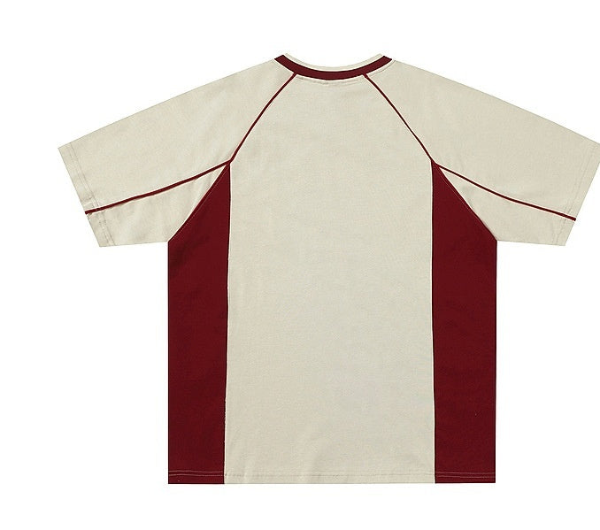 Short-sleeved Men's Summer Color Contrast Patchwork Loose T-shirt Couple Letters Top