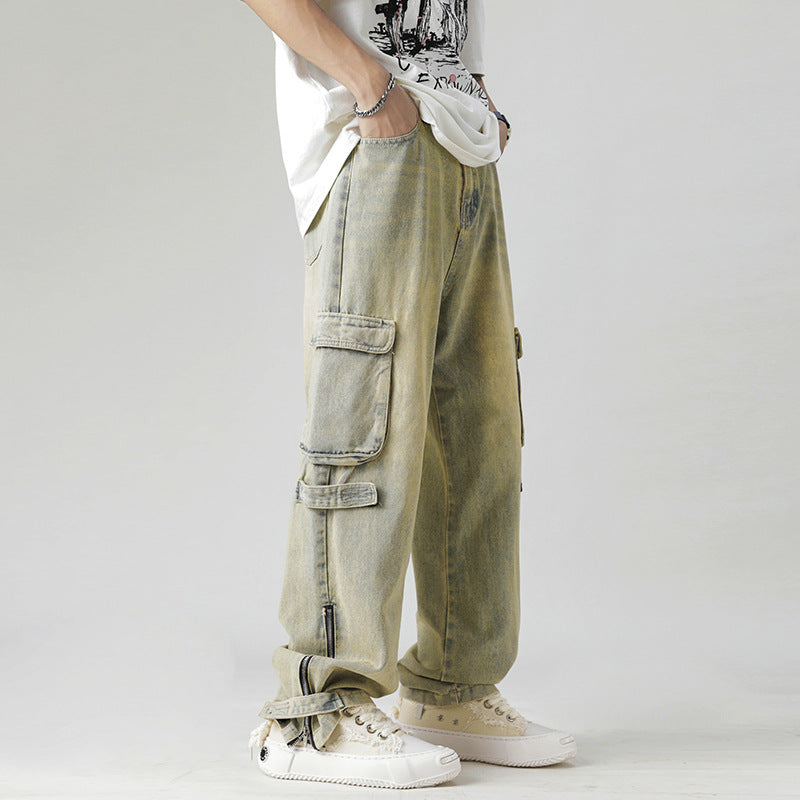 Retro Multi-pocket Workwear Jeans For Men