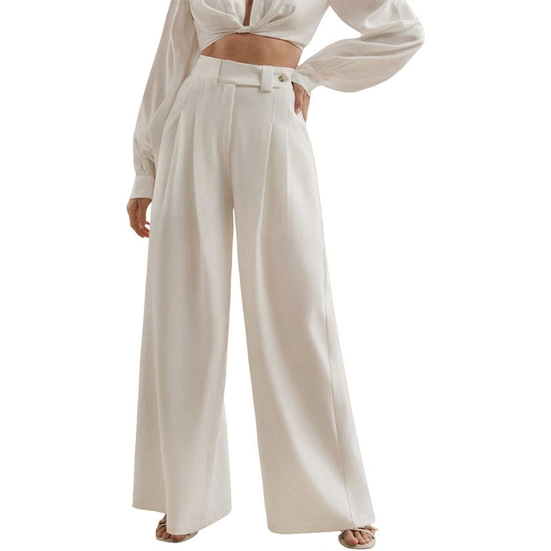 High Waist Temperament Draping Wide-leg Trousers For Women