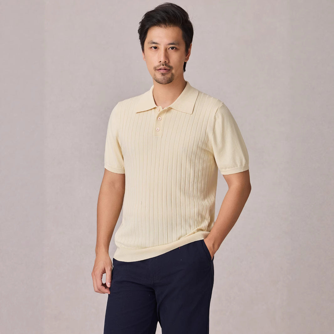 Knitted Polo Shirt Men's Stretch Short Sleeve Lapel Knitwear