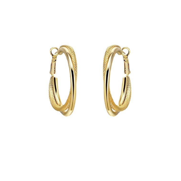 French Retro Easy Matching Commuter Frosted Texture Round Ring Earrings