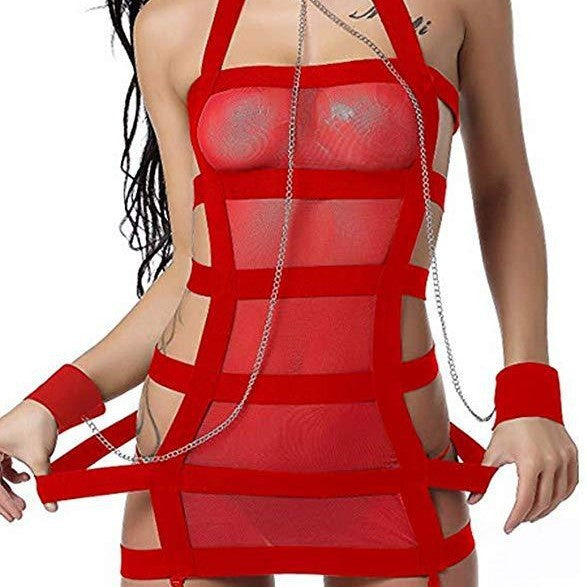 European And American Lace Up Sheer Mesh With Chain