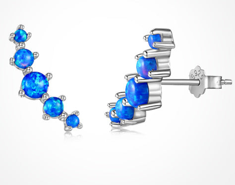 S925 Sterling Silver Stud Earrings Female Arc Opal Design Refined And Simple