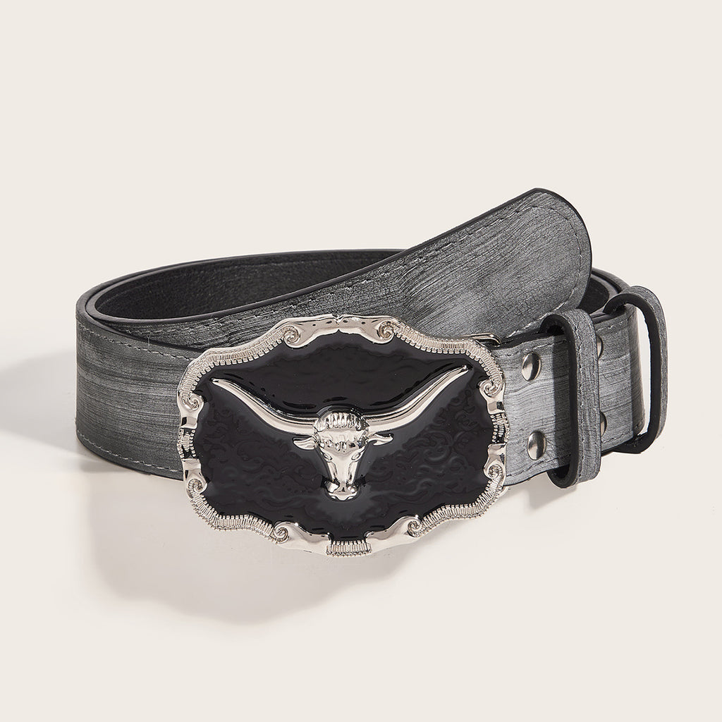 Retro Domineering Epoxy Cattle Head Buckle Women's Casual Men's Jeans Strap Personality Belt