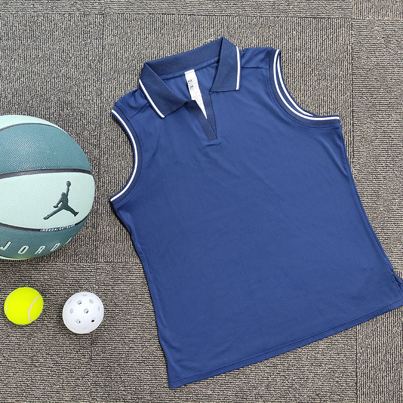 Cross-border New Womens Tennis Outfit T-shirt With A Turn-down Collar And No Sleeves