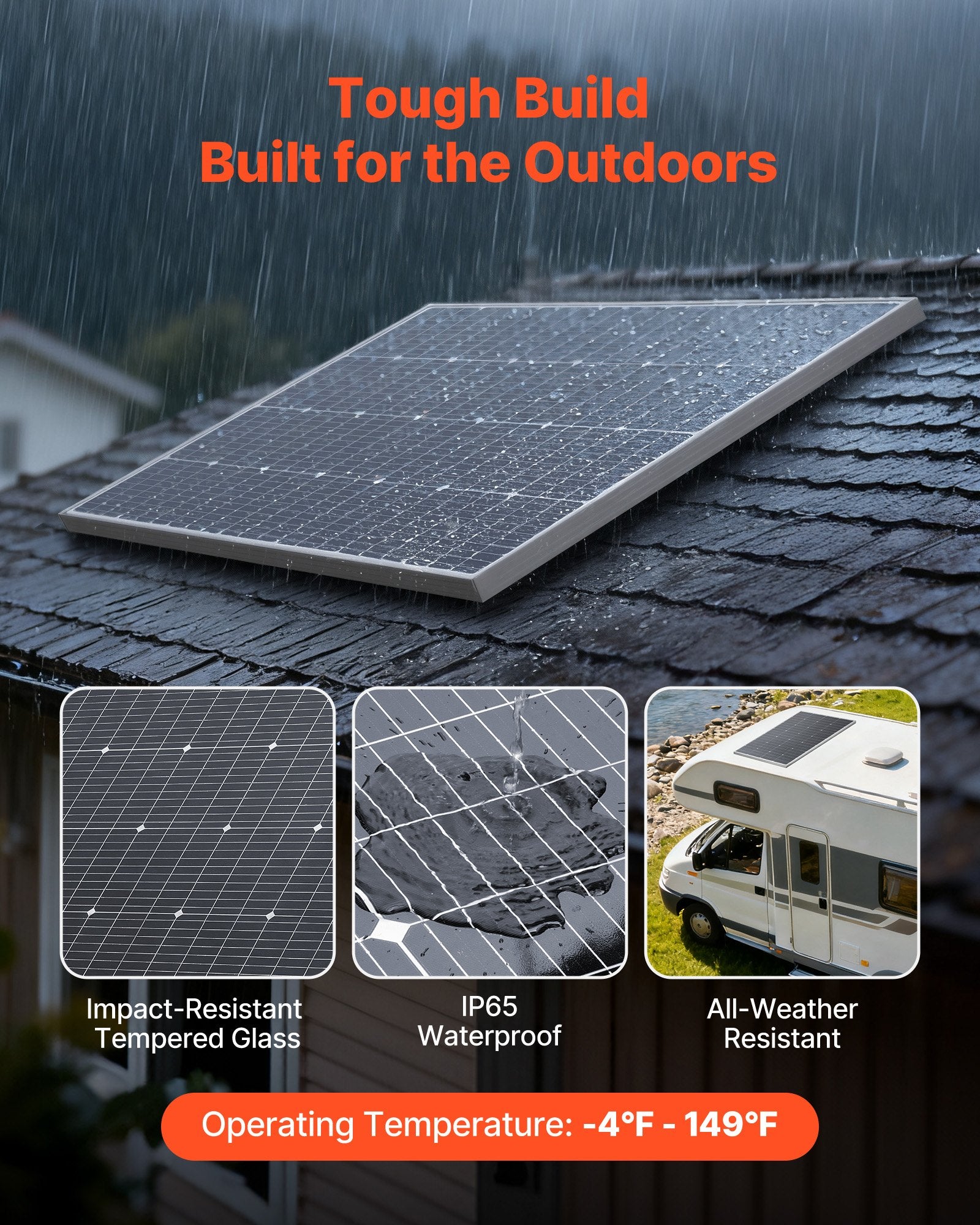 100W Monocrystalline Solar Panel, 23% High-Efficiency Mono PV Module With Stable MC4 Output & Aluminum Frame, IP65 Waterproof Solar Panel For Car Boat RV Flat Rooftop Off-Grid Applications
