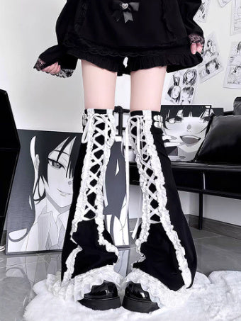 Cake Multi-layer Lace Ribbon All-match Leather Ring Knee Socks