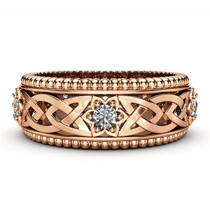 14k Plated White Diamond Ring Hollow Pattern Wedding Ring