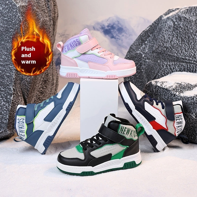 Casual Leather Sports Board Shoes High-top Velvet Thermal