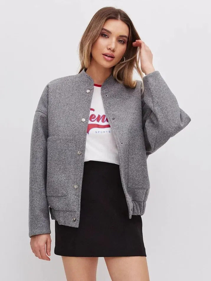 Versatile Pocketed Loose-Fit Bomber Jacket Coats