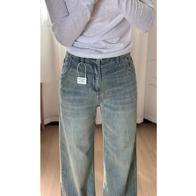 Light Blue Wide-Leg Denim Jeans For Women Spring Summer New Arrival