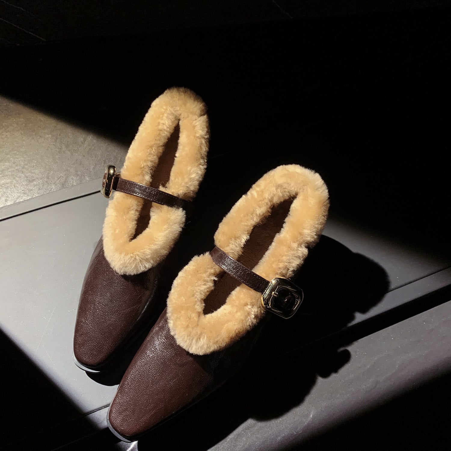 Sheepskin Ankle-strap Shoes Women