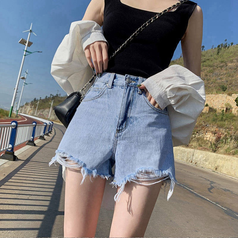 Womens High-waisted Thin Summer White Denim Shorts