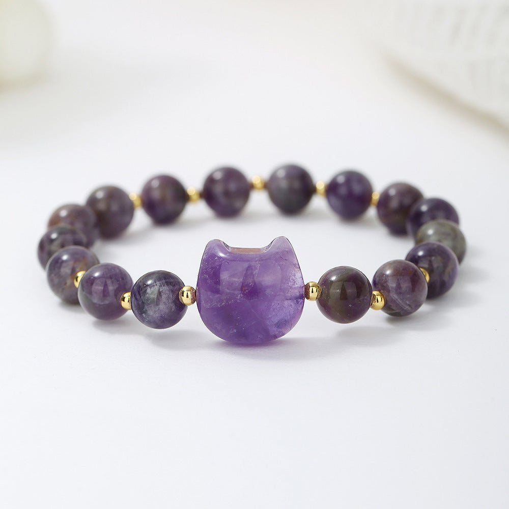 Natural Stone Cat Head Bracelet Gray Moonlight
