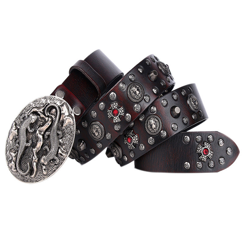 Personality Punk Rivet Men's Leather Belt Performance