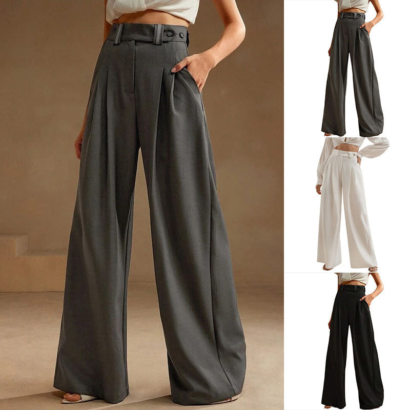 High Waist Temperament Draping Wide-leg Trousers For Women
