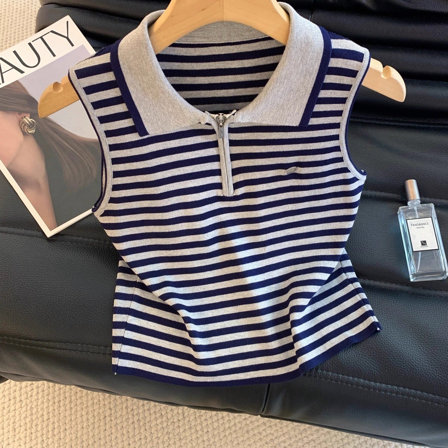 French-style Striped Knitted Vest For Women