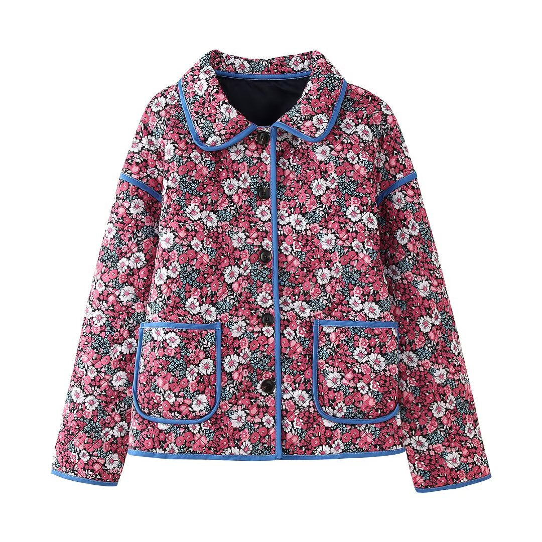 Women's Casual Fashionable Floral Cotton-Padded Jacket Coats