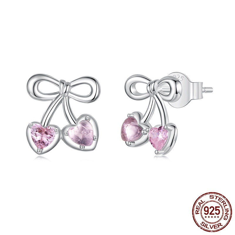 Sweet Cherry Stud Earrings Romantic Girl Heart S925 Sterling Silver