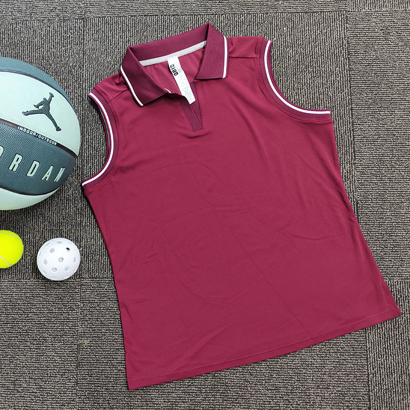 Cross-border New Womens Tennis Outfit T-shirt With A Turn-down Collar And No Sleeves