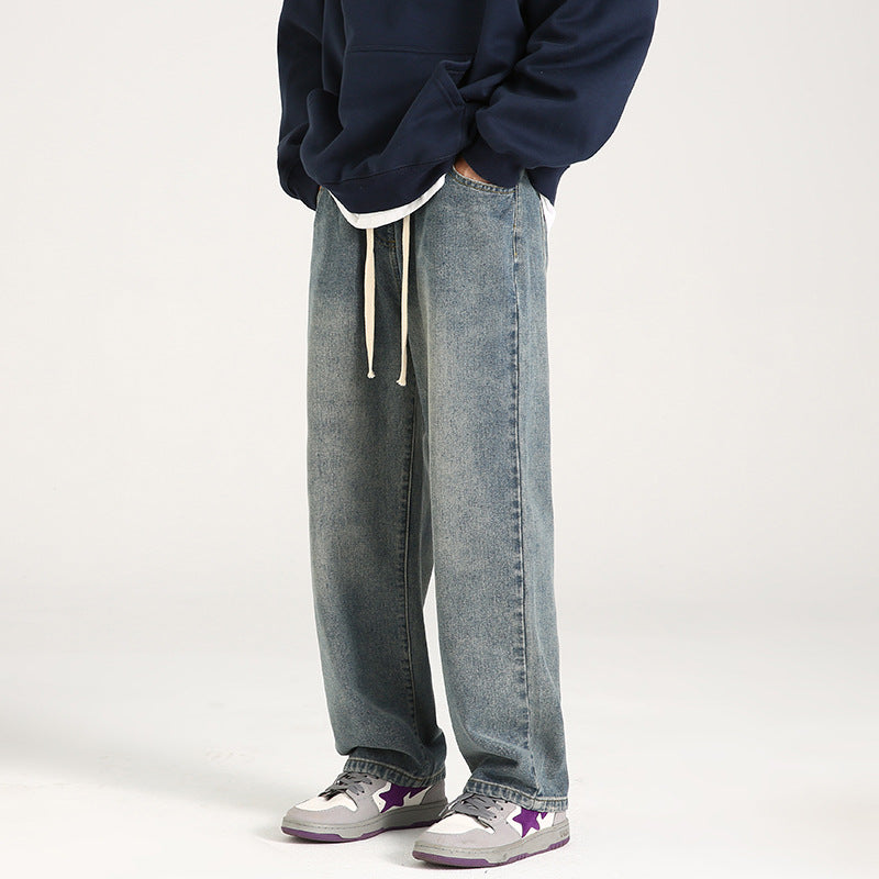 Yellow Mud Dyed Worn Looking Washed-out Retro Elastic Waist Jeans