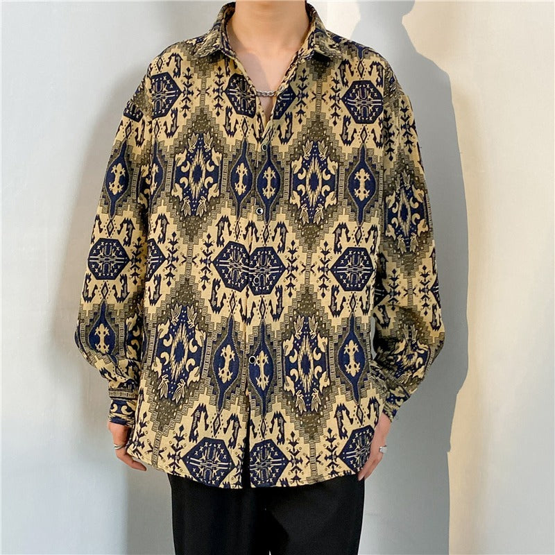 Loose Autumn And Winter Japanese-style Retro Ethnic Style Couple Long Sleeve Shirt