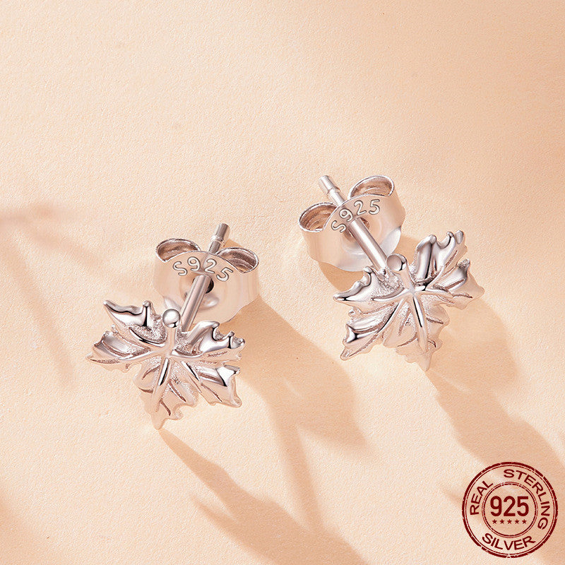Original Romantic Maple Leaf Argent Pur Ear Studs Earrings