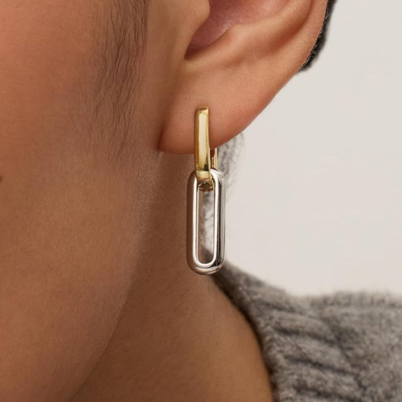 Elegant Design 14K Gold Two-tone Geometric U-shaped Earrings