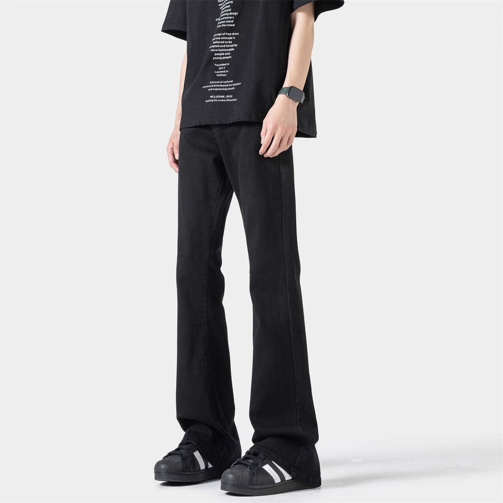Black Casual Trousers Straight Micro-pull