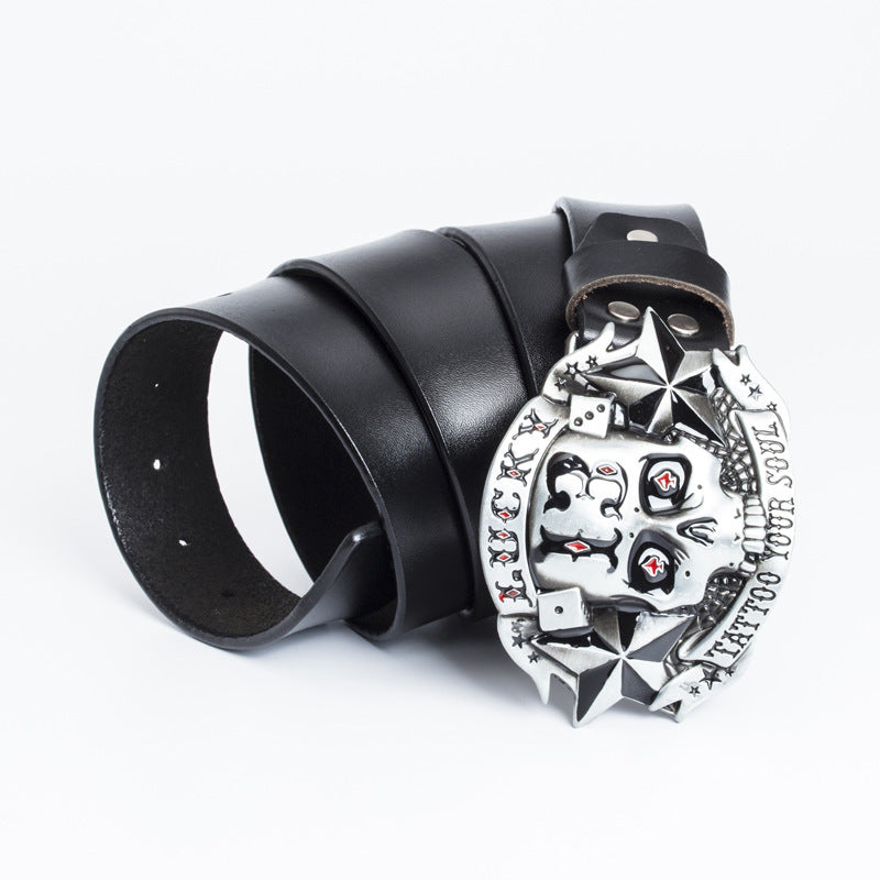 Trendy Men's Leather Belt Skull Skateboard Buckle
