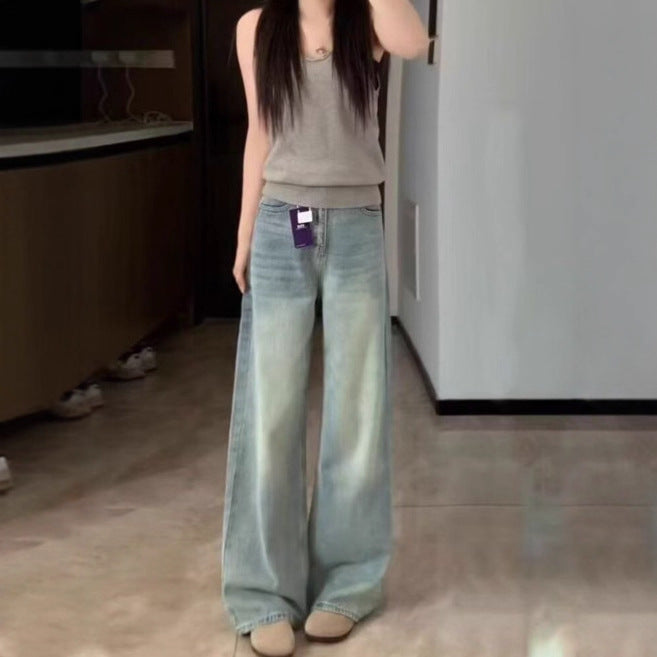 Light Blue Wide-Leg Flared Denim Jeans For Women Spring Style
