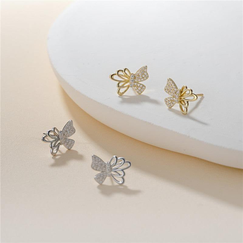 925 Silver Stud Earrings Butterfly Design Electroplating 14K