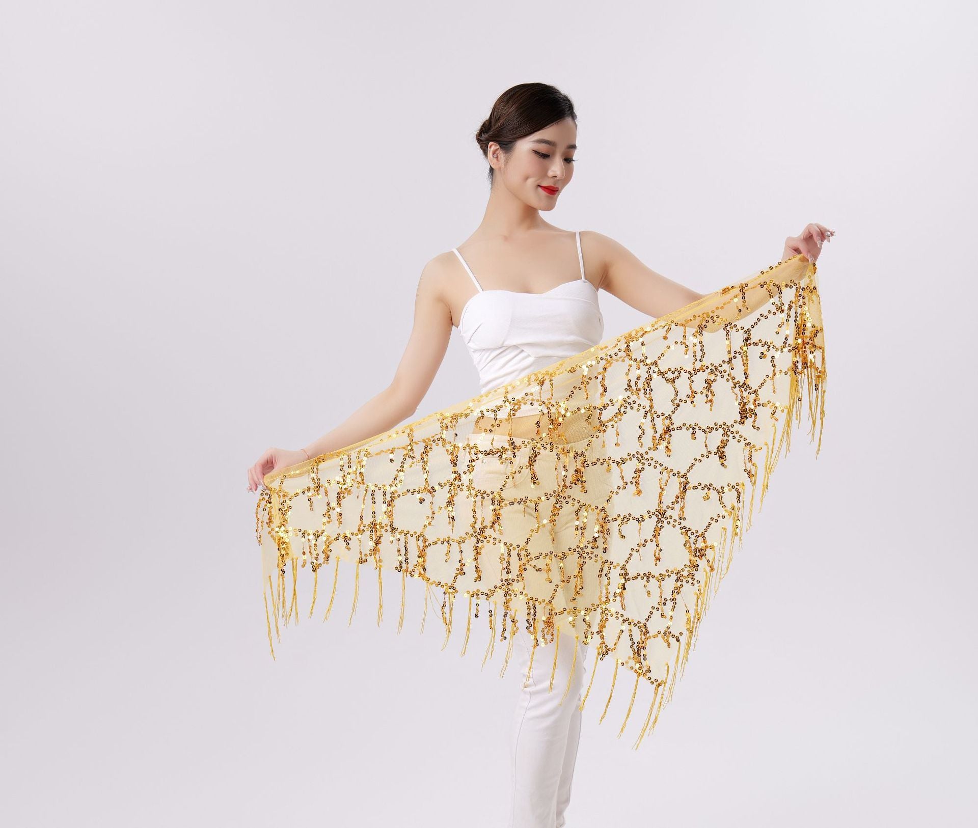 Belly Dance Sequins Tassel Triangle Waist Scarf