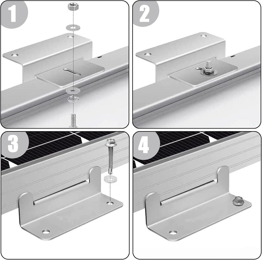 4 Pack Solar Panel Z Brackets Mounting  Stainless Fixings Caravan Roof Motorhome RV