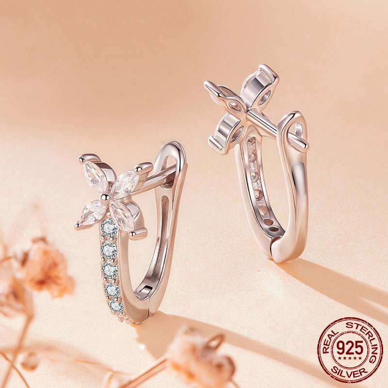 Original S925 Sterling Silver White Gold Plated Autumn Leaves Ear Clip Exquisite Small Leaves